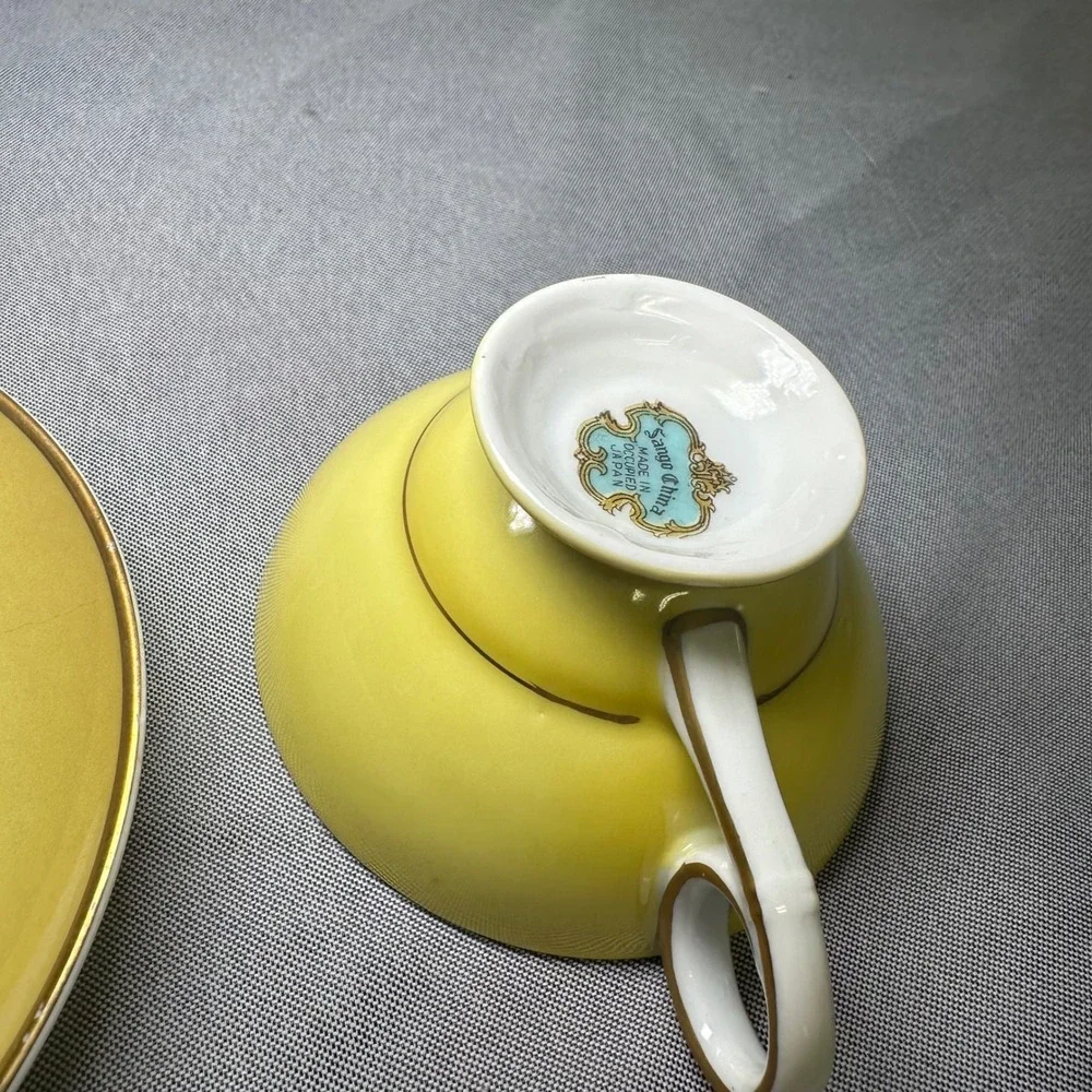 Sango China Cup and Saucer Yellow Floral Gold Trim Made in‎ Occupied Japan VTG